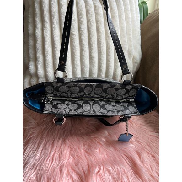 Vintage Coach Heritage Chelsea Signature Tote with Stripe in Grey, Black & Blue - Picture 9 of 11